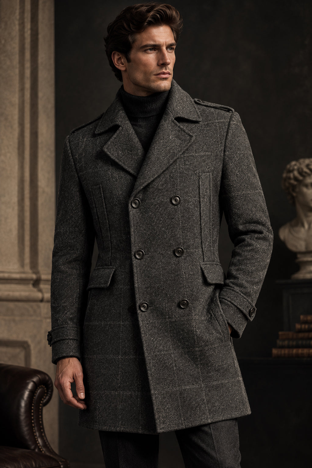 Men’s Stylish Blackish Grey Wool Coat